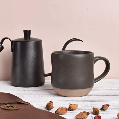 Miniatura 4 de Bosmarlin Taza grande de cerámica moteada para café, 17 onzas, apta para lavavajillas y microondas, 1 unidad (negro, 1)