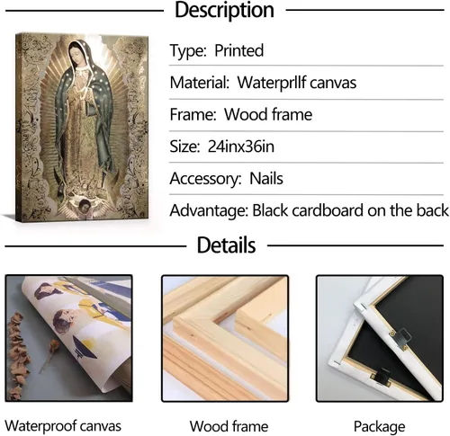 Miniatura 5 de Lienzo decorativo grande con marco de Nuestra Señora de Guadalupe Retrato de la Virgen María, arte de pared Virgen De Guadalupe Cuadros De La Virgen