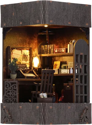Miniatura 9 de Kit de Rincón de Libros para Adultos, Rompecabezas de Madera 3D DIY en Miniatura Kit Booknook con Luz LED con Sensor, Decoración de Estantería