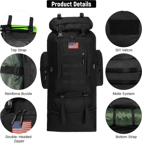 Miniatura 4 de JUMAHE Mochila de Senderismo de 100L para Hombres - Mochila Rucksack Molle Militar Táctica Impermeable Ligera de Camping Paquete de Asalto de 3 Días