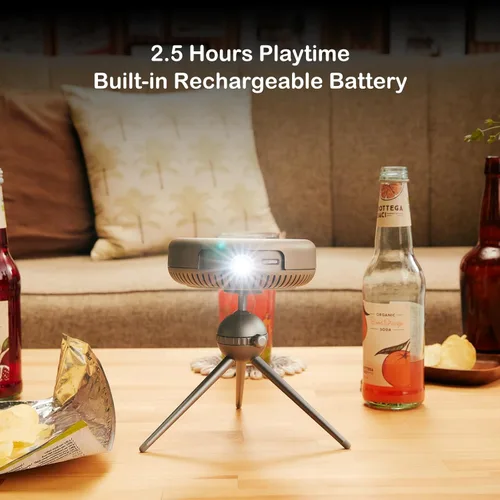 Miniatura 4 de iSpace2 Mini proyector inteligente, proyector portátil de 1080P con WiFi y Bluetooth, altavoz Bluetooth de 360°, trípode incluido, proyector de Gris