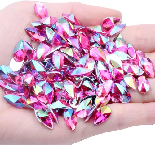 Miniatura 19 de 200 diamantes de imitación de gota de agua, diamantes de imitación de resina con parte trasera plana para manualidades, ropa, decoración de Verde AB