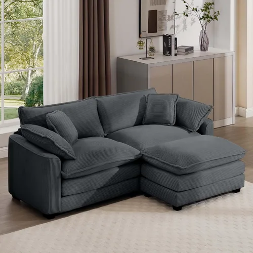 Miniatura 32 de Aoowow Sofá de dos plazas de pana, modernos sofás de nube de 2 plazas para sala de estar, sofás modulares de nube seccionales con asiento profundo