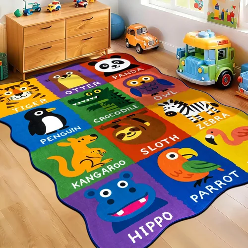 Miniatura 12 de Alfombras infantiles para sala de juegos, 3 x 5 pies, alfombra de área ultra antideslizante, alfombra de juego lavable, bonita alfombra de animales