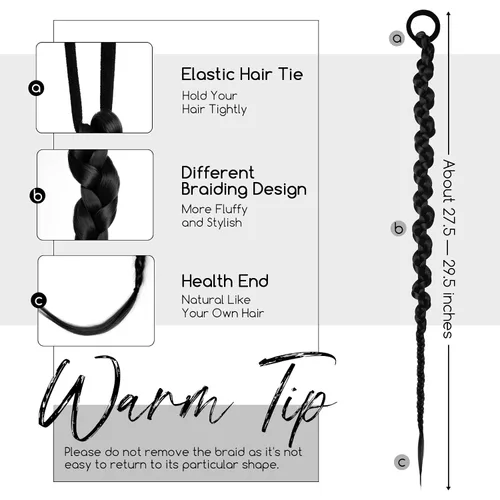 Miniatura 3 de Dreamlover Extensiones de cabello trenzado, cola de caballo para mujeres negras, color negro, 2 piezas