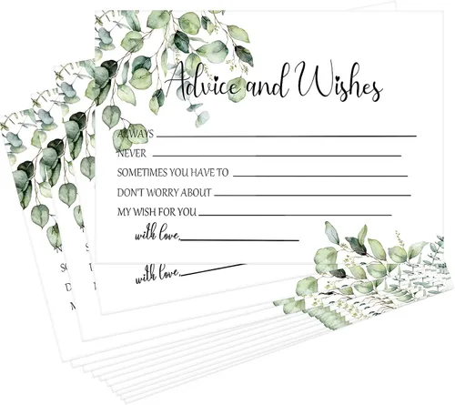 Zonon 50 tarjetas de consejos y deseos, sin revestimiento, para boda, libro de visitas impreso de peso pesado para la novia y el novio, baby shower,