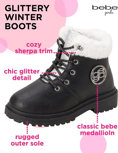 Miniatura 2 de bebe Botas de invierno para niñas, botas de trabajo resistentes al agua con puños de sherpa y purpurina