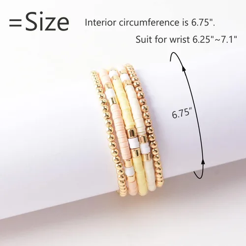Miniatura 3 de Pulseras de cuentas de arcilla estilo heishi surfista para mujer, con discos de vinilo y dije de mal de ojo, apilables, pulseras elásticas