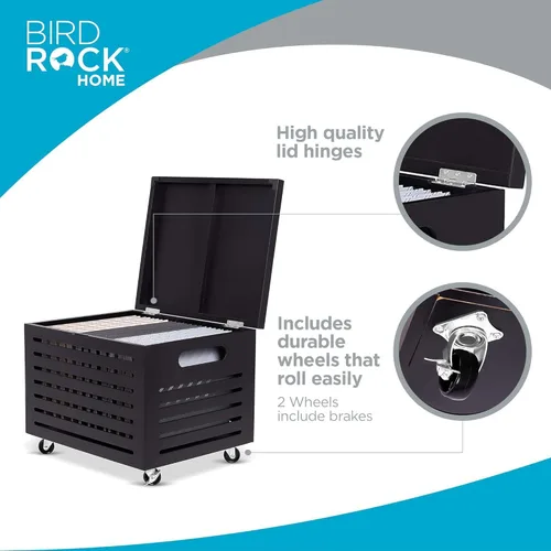 Miniatura 3 de BIRDROCK HOME Caja organizadora de almacenamiento de archivos rodantes con tapa (nueva versión) – Caja decorativa de madera de bambú para documentos