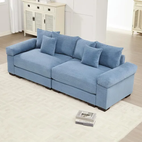 Miniatura 37 de Sofá modular de gran tamaño de 117.3 pulgadas, sofás modulares grandes de pana para sala de estar, sofás de 3 plazas, moderno juego de sofá de Blanco