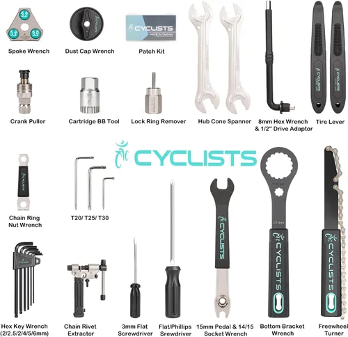 Miniatura 3 de Kit de herramientas para bicicleta con estuche de almacenamiento, juego de herramientas de reparación de bicicletas de 22 piezas, caja