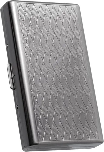 Goshentech Estuche de metal retro con diseño espacial de pastillas, capacidad de 14, plata antigua chapada en metal, doble cara, caja de tarjeta