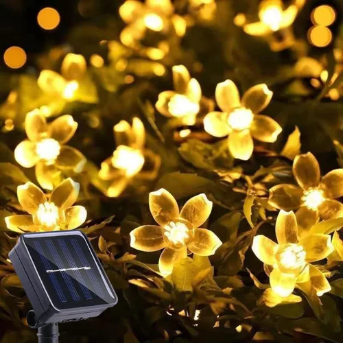 Miniatura 11 de ITICdecor - Tira de luces solares para exteriores con flores, impermeables, 50 luces LED, decoraciones de luces de hadas para árbol de Navidad