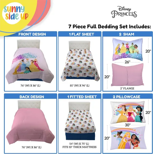 Miniatura 3 de Juego de edredón completo de princesas Disney - Juego de ropa de cama para niños de 7 piezas que incluye edredón, sábanas y funda de almohada - Rosa
