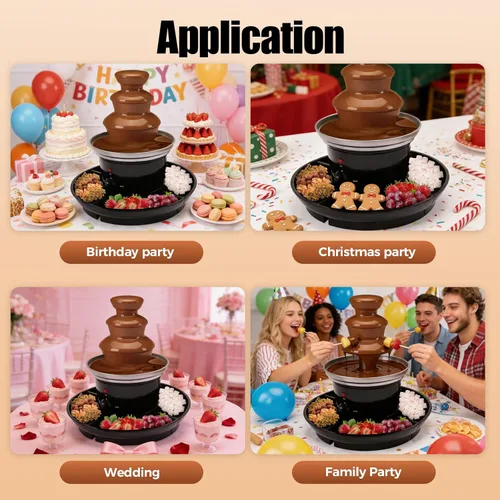 Miniatura 7 de Máquina eléctrica de fuente de chocolate de tres niveles, capacidad de 1 libra, con bandeja de alimentos y barra giratoria en espiral para fiestas
