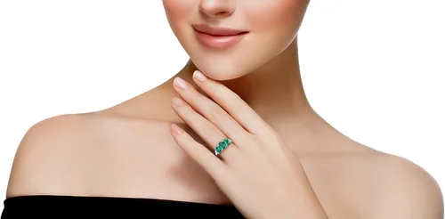 Miniatura 3 de Peora Anillo trino de tres piedras de oro blanco macizo de 14 quilates y piedras preciosas auténticas o creadas para mujer, tallas 5 a 9, Metal