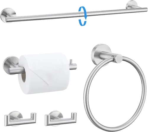 Miniatura 14 de Juego de 5 piezas de toallero, accesorios de baño de hardware de oro cepillado que incluye toallero de 60 cm, soporte de papel higiénico, anillo