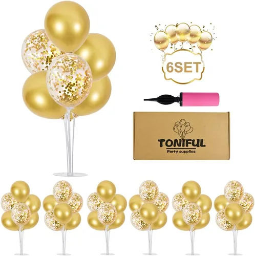 Miniatura 11 de TONIFUL Juego de 6 centros de mesa de globos de color azul marino y plateado para mesa, kit de arco de globos para decoraciones de graduación 2026