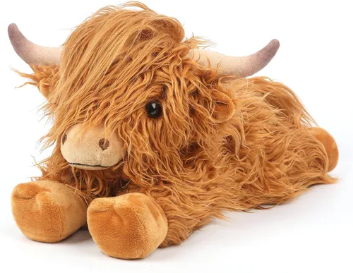 Cuckool Highland Cow - Animales de peluche, adorable animal de peluche esponjoso de ganado de las tierras altas, lindo peluche suave de vaca de las