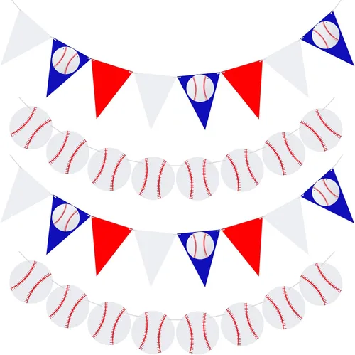 Miniatura 3 de Zonon 4 piezas de decoraciones de fiesta de béisbol, pancarta de béisbol, pelota deportiva, fiesta de cumpleaños, guirnalda de papel (estilo béisbol)