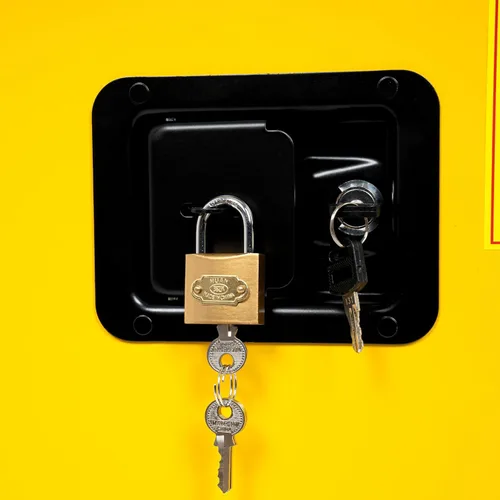 Miniatura 7 de DYRABREST Gabinete de almacenamiento de seguridad de 4 galones, gabinete de acero amarillo ignífugo y a prueba de fugas para líquidos inflamables