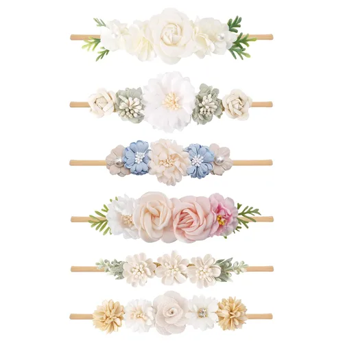 Miniatura 15 de Diademas de niña de nylon con flores elásticas, 3 piezas, accesorios para el pelo, regalo para recién nacidos, bebés y niños pequeños (TU-HDJ-3PCS)