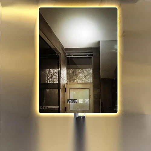 Miniatura 9 de Espejo de maquillaje rectangular sin marco, espejo de baño LED de tacto inteligente, luz cálida, espejo de pared horizontal/vertical, pantalla