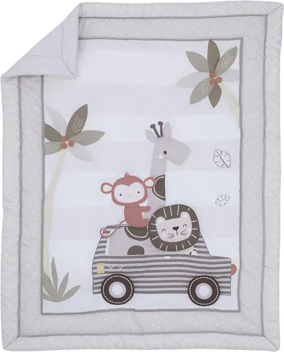 Miniatura 2 de Little Love by NoJo Jungle Ride - Juego de ropa de cama de 3 piezas para cuna, color gris, blanco y marrón, mono, jirafa y león, edredón, dos