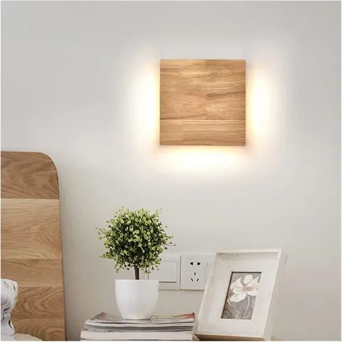 Miniatura 3 de Lámpara de pared LED de madera, aplique de pared cuadrada, lámpara de pared para interiores de 9 W, con acrílico, lámparas de cabecera de madera