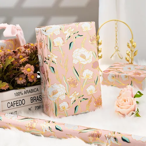 Miniatura 5 de Rollo de papel de regalo floral Merture - 43.2 cm X 10 m - 1 rollo (4.32 m². total) Papel de regalo rosa para boda Papel de regalo para boda