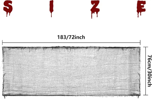 Miniatura 2 de Alpurple 6 piezas de tela espeluznante de Halloween, 30 x 72 pulgadas, tela espeluznante negra aterradora, tejido suelto y espeluznante gasa Negro