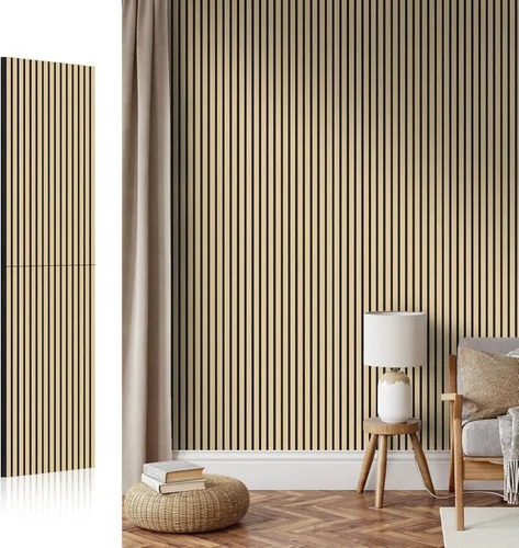 Miniatura 9 de AKK-Star - Paneles de pared de listones de madera acústica plegados, 1 paquete de 94.4 x 23.6 x 0.7 pulgadas, se pliega a 2 paneles de pared 3D