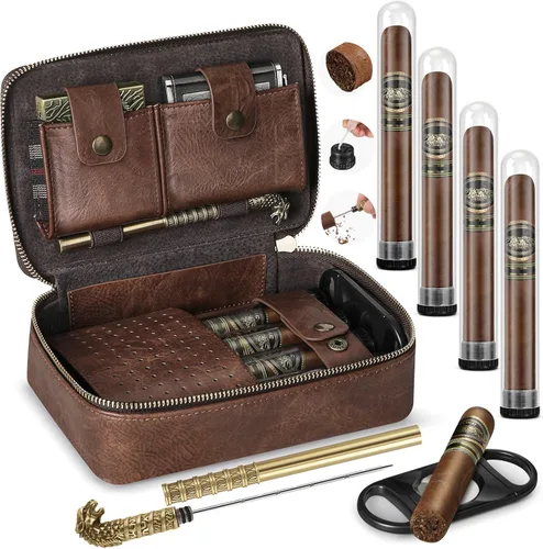 Miniatura 8 de Humidor de puros, humidor de puros de viaje de cuero, estuche portátil para puros con potenciador de tiro de puros y cortador de puros multifunción