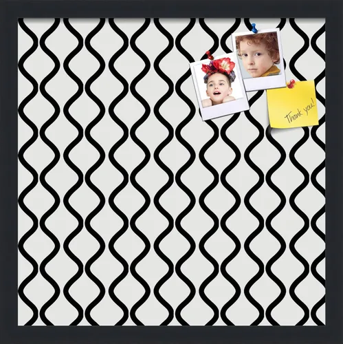 Miniatura 144 de PinPix Tablero de anuncios de corcho de 13 x 13 pulgadas. Este tablero decorativo enmarcado viene con diseño de ondas en blanco y negro y un marco