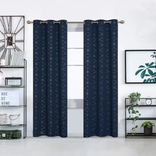 Miniatura 2 de Deconovo Cortinas Opacas, Aislamiento Térmico y Reducción de Ruido, Estampado de Lámina de Diamante – Ojales en la Parte Superior, 2 Paneles, Azul