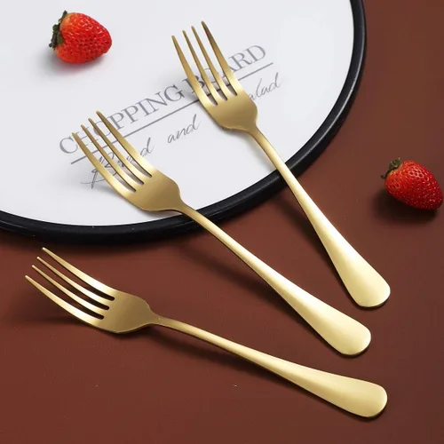 Miniatura 4 de Berglander - Juego de 4 tenedores dorados chapados en oro de titanio de acero inoxidable de 7.9 pulgadas, tenedores y cucharas, cubiertos