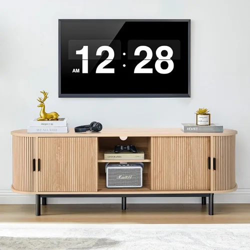 Miniatura 15 de Janmer Home Soporte de TV acanalado de 54 pulgadas con almacenamiento, consola de TV moderna de mediados de siglo con puertas correderas Tambour