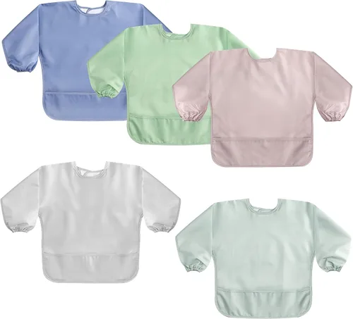 Miniatura 9 de POIKSHARK 4 Pack Long Sleeve Bib, Reusable Bib with Catch-all Pocket