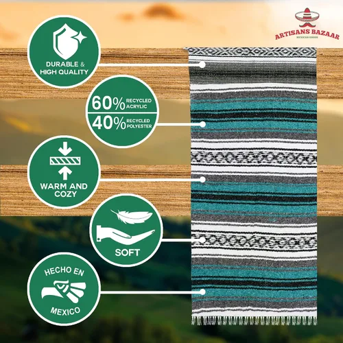 Miniatura 34 de Artisans Bazaar Poncho tradicional mexicano de Baja para hombres y mujeres, auténtico sarape de Gaban, manta de vaquero Pancho Jorongo