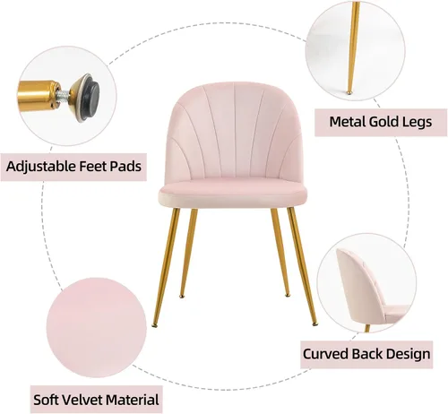 Miniatura 6 de Juego de 4 sillas de comedor de terciopelo, sillas de comedor modernas tapizadas de mediados de siglo, sillas decorativas sin brazos con patas