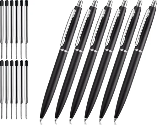 ChaoQ 6 bolígrafos retráctiles de metal, para regalo, negocios, oficina, tinta negra de punta media de 1.0mm, 12 repuestos extra reemplazables de