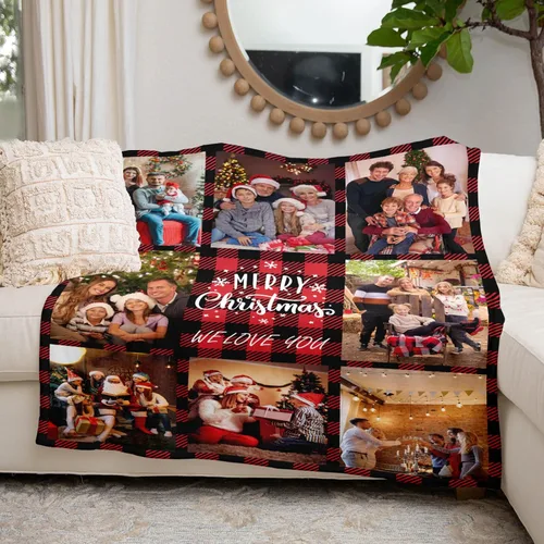 Miniatura 5 de Mantas personalizadas de Feliz Navidad, regalos personalizados con tus propias fotos, manta de fotos personalizada para mamá, papá, abuela, abuelo