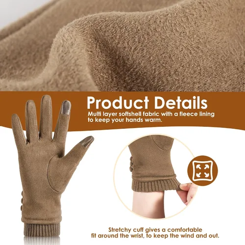 Miniatura 4 de Dsane Guantes de invierno para mujer, resistentes al viento, con forro polar, gruesos y cálidos