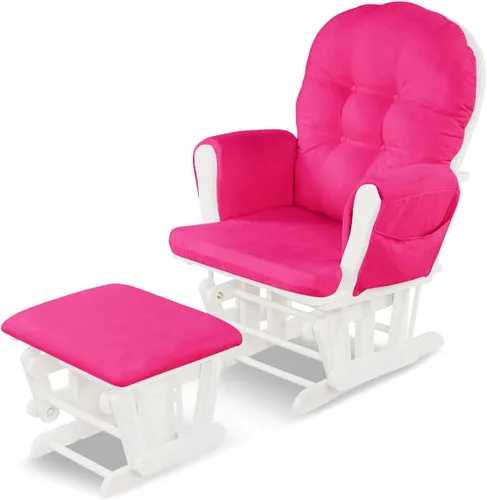 Miniatura 12 de Costzon Mecedora Deslizante de Guardería con Otomana, Mecedora Deslizante Tapizada Cómoda con Cojín Acolchado, Bolsillo de Almacenamiento, Base