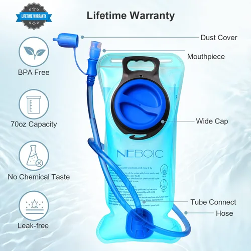 Miniatura 4 de Neboic Paquete de 2 mochilas de hidratación con bolsa de hidratación de 2 litros. Mochila ligera de agua que mantiene el agua fresca hasta 4 horas