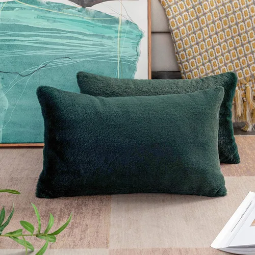 Miniatura 13 de Home Brilliant Juego de 2 almohadas de felpa de piel sintética marrón para sofá, fundas de almohada decorativas cuadradas cálidas para patio, juego