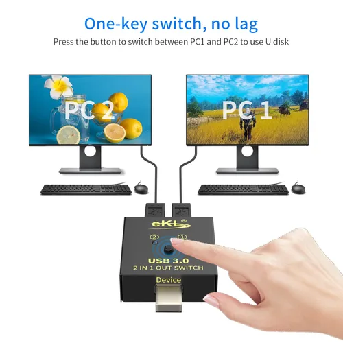 Miniatura 5 de eKL Selector de interruptor USB 3.0, 2 ordenadores que comparten 1 USB periférico mouse teclado impresora escáner con 2 cables USB A a B