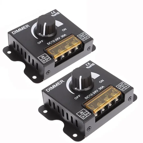 Paquete de 2 interruptores de atenuación LED DC 12-24V 30A PWM Controlador de atenuación de brillo continuo para tira LED de un solo color 5050/3528