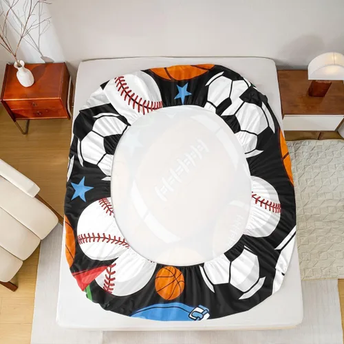 Miniatura 4 de Feelyou Football Fitted Sheet with 1 Pillowcase Twin Size Basketball Sports Bed Sheets Set 16" Deep Pocket Boys Girls Soccer Ball Game Bedding Teens