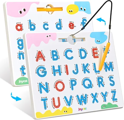 JoyCat Tabla magnética de seguimiento de letras, imanes ABC de doble cara 2 en 1 para niños de 3 a 5 años, práctica de escritura de letras